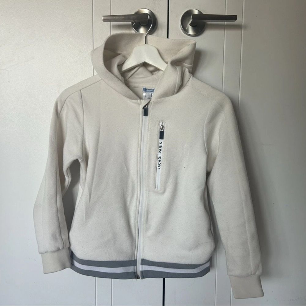 JACADI Boy Zip-Up Hoodie Preppy Nautical Ivory Cream 10Y